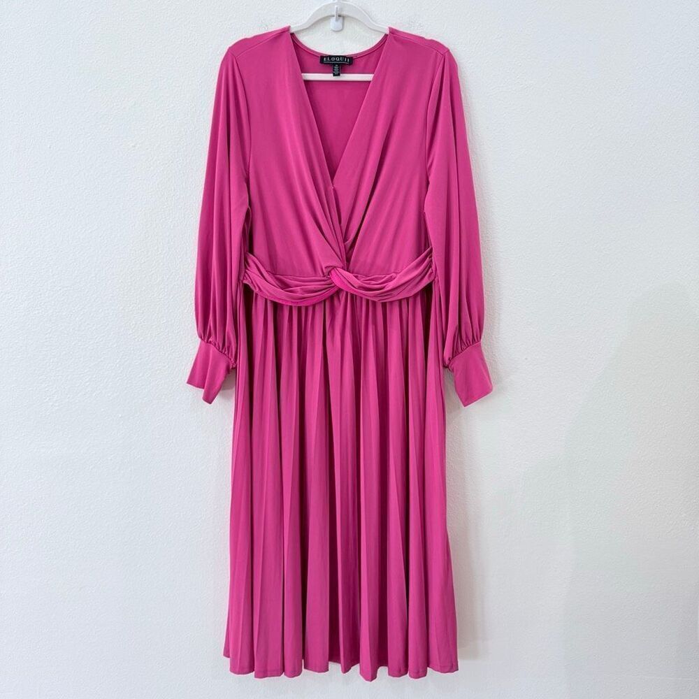 Eloquii Women's Twist Front Dress in a Magenta Pink Knee Length Women's 20 - Picture 2 of 12